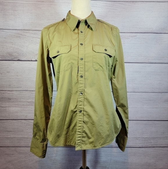 RALPH Lauren Skinny Fit Button Up Top Olive Green Blue Label Size 12 - Picture 1 of 9